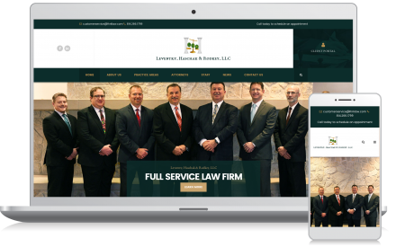 Cellphone and computer image of the Leventry Law Firm website homepage